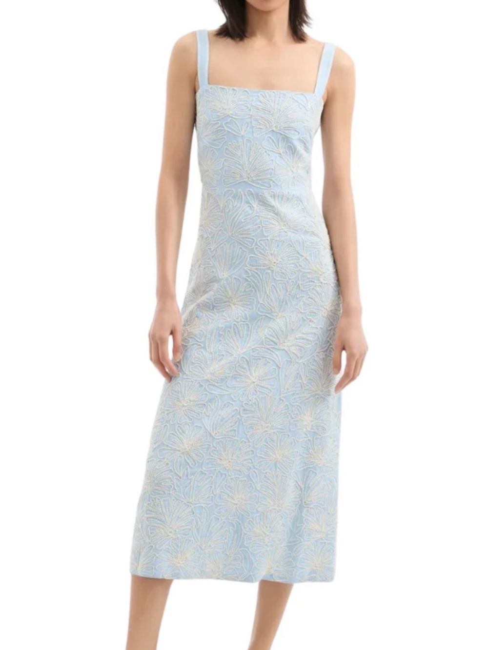 ELLA EMBROIDERED MIDI DRESS IN BLUEBELL/ECRU